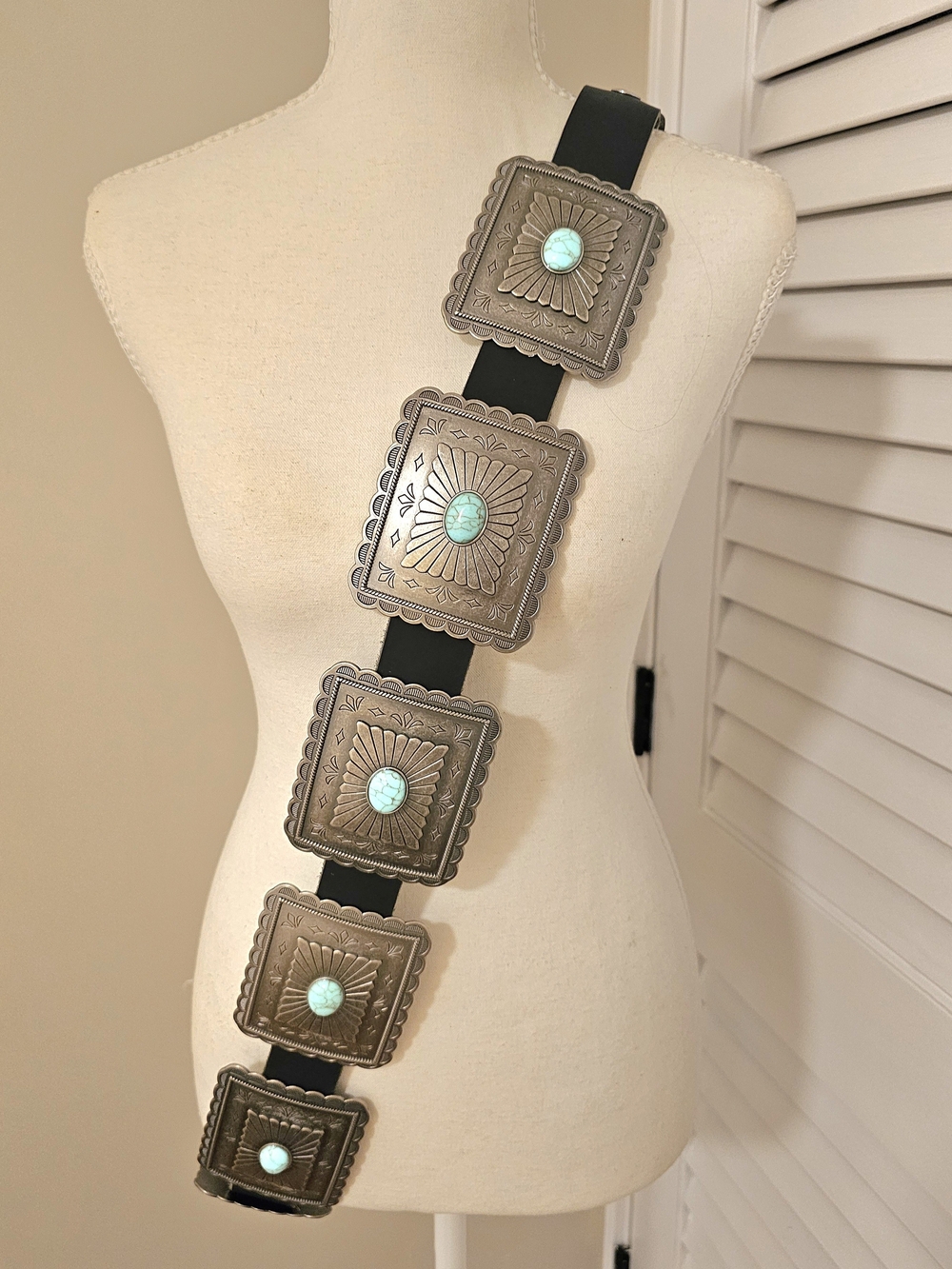 🤎 Vintage Handmade Concho Belt | Black Leather Western Boho Statement Belt